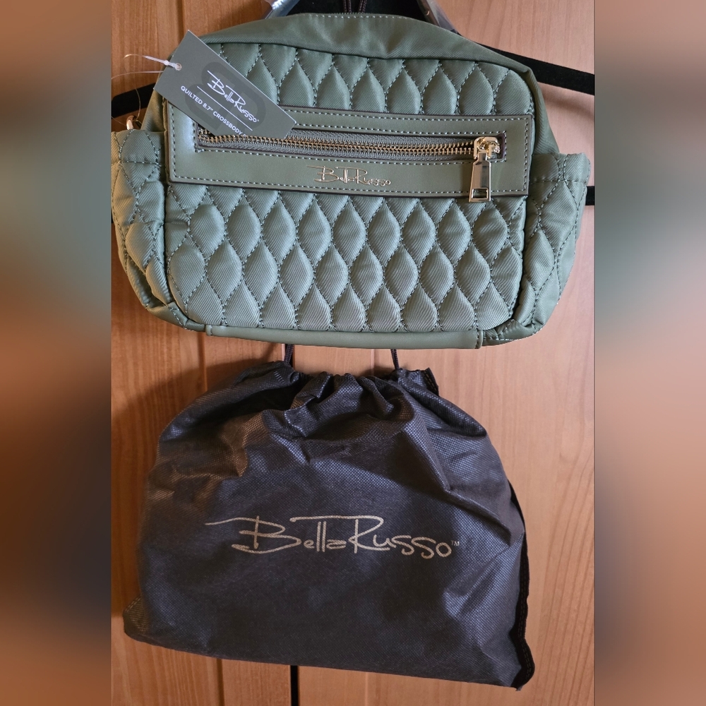 Belle Russo Olive Quilted Crossbody Bag